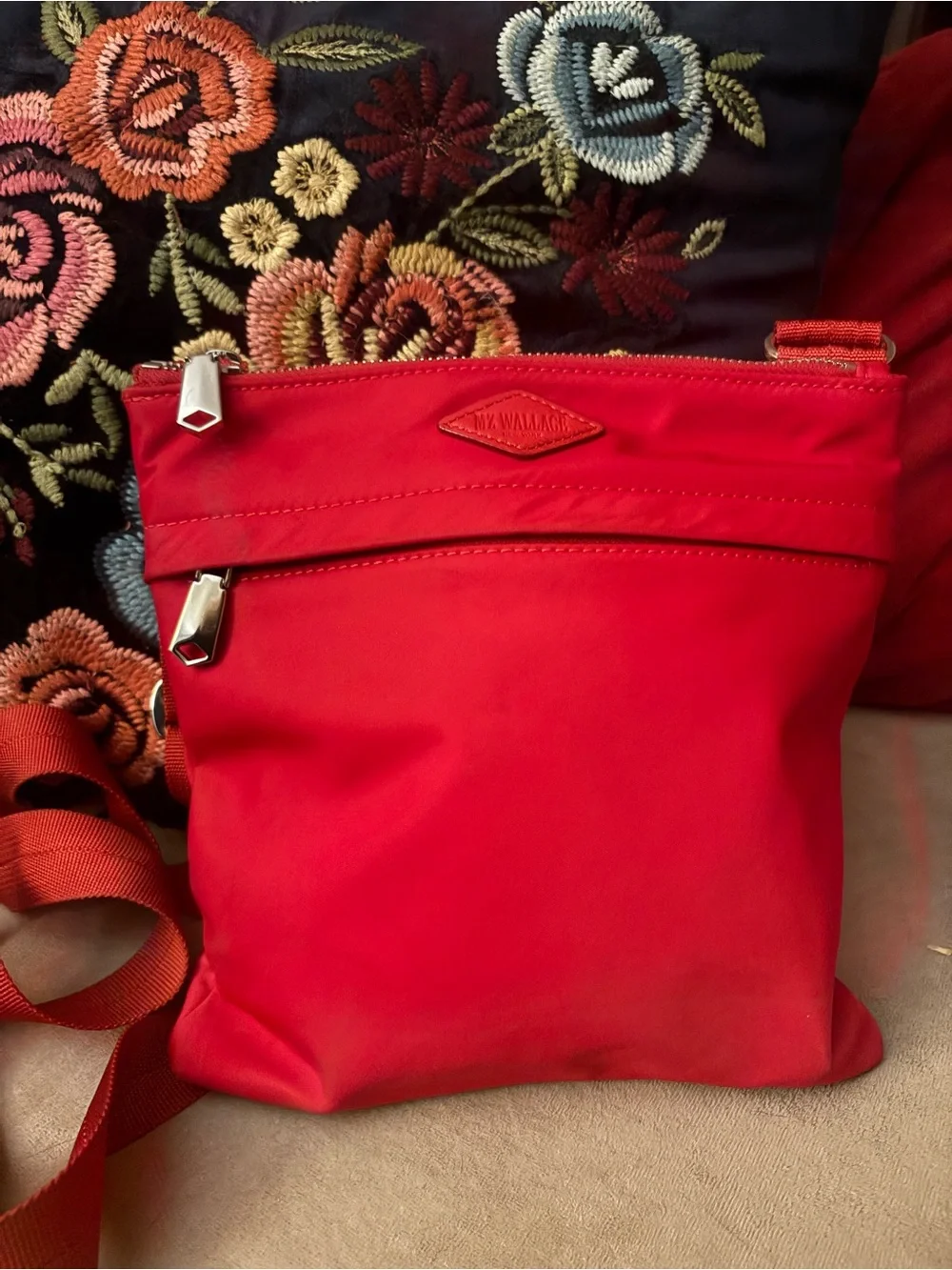 MZ Wallace Red Nylon Crossbody Messenger Bag